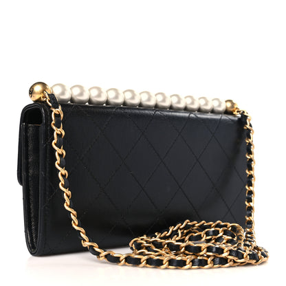 Chanel Goatskin Quilted Chic Pearls Clutch With Chain Black 3 of 11