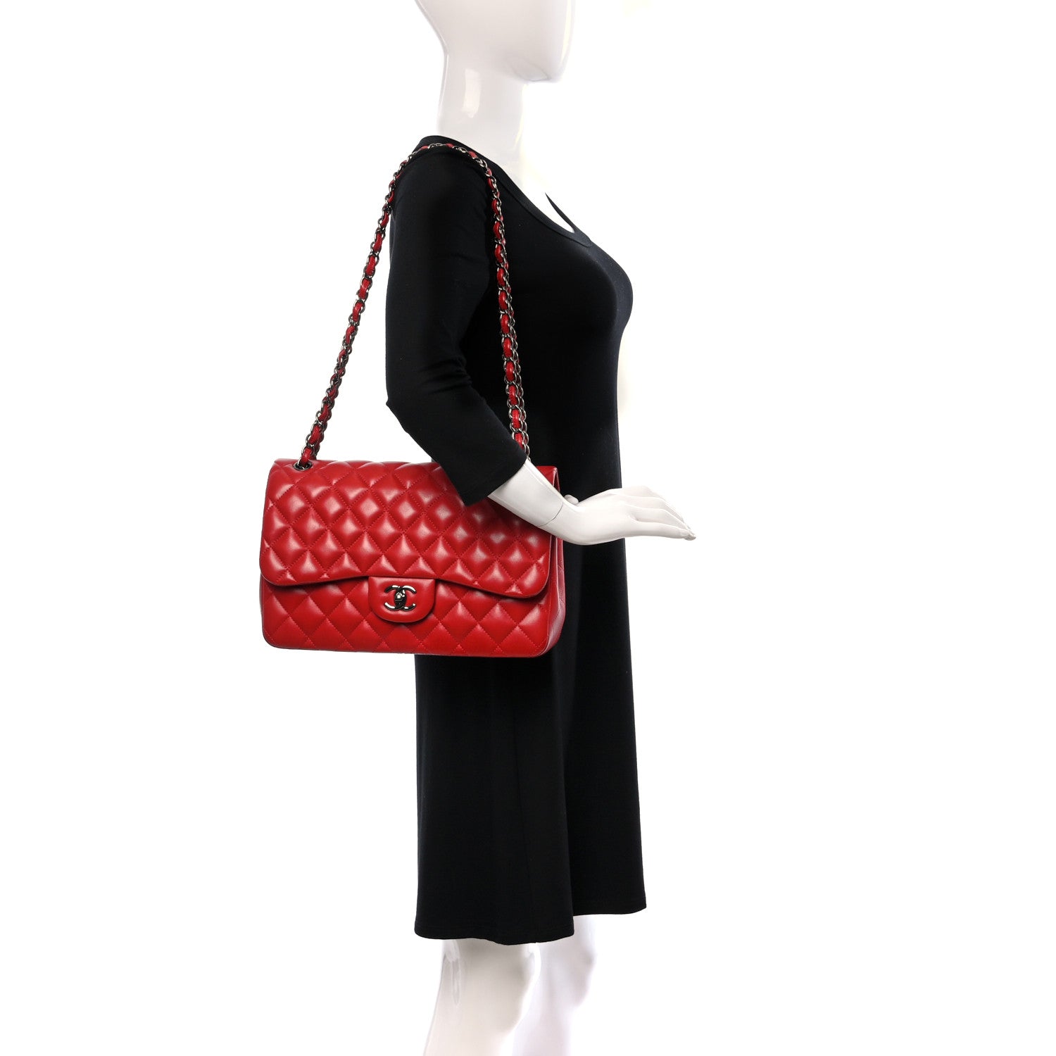 Chanel Lambskin Quilted Jumbo Double Flap Red 2 of 9