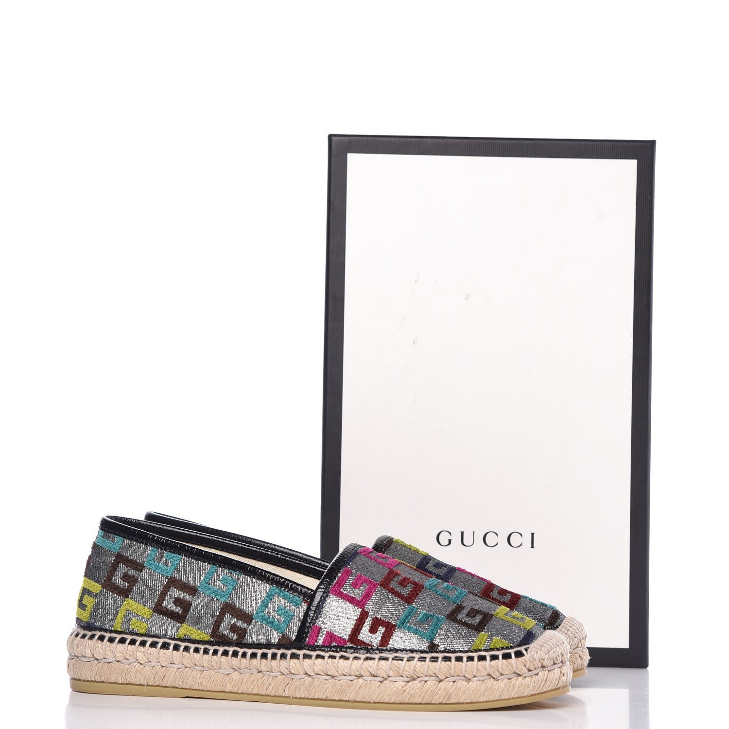 Gucci Velvet Lurex Square G Espadrilles 38.5 Silver Multicolor 11 of 11