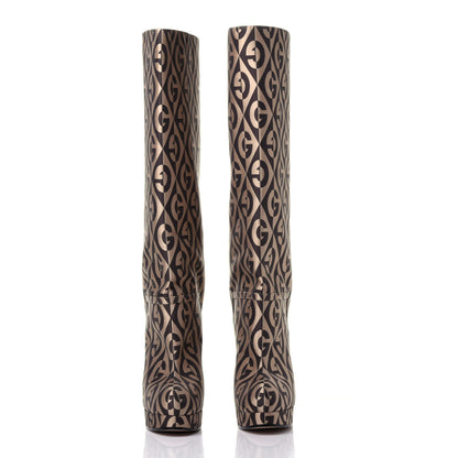 Gucci Fabric G Rhombus Print Platform Boots 39.5 Beige Cocoa 2 of 11