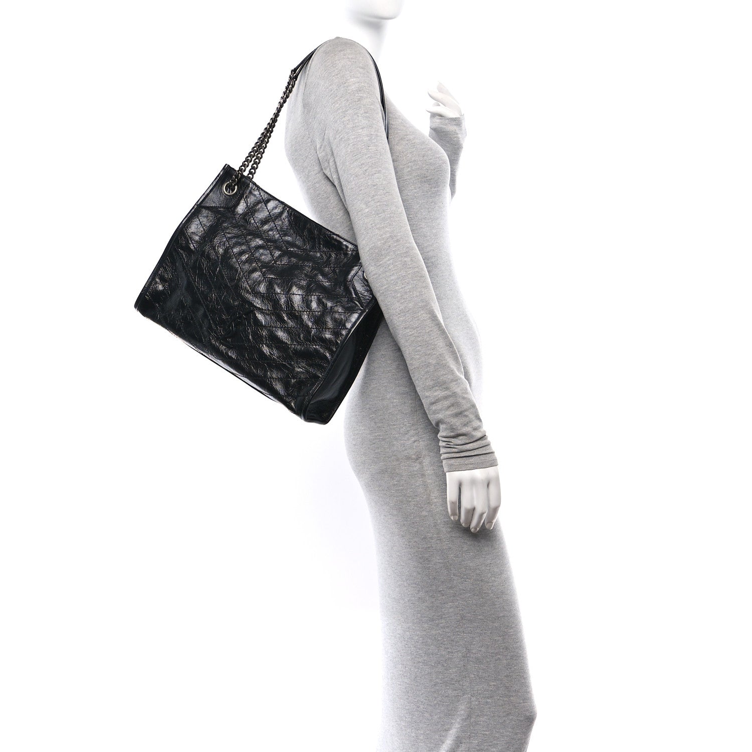 Saint Laurent Crinkled Calfskin Matelasse Monogram Medium Niki Shopper Tote Black 2 of 10