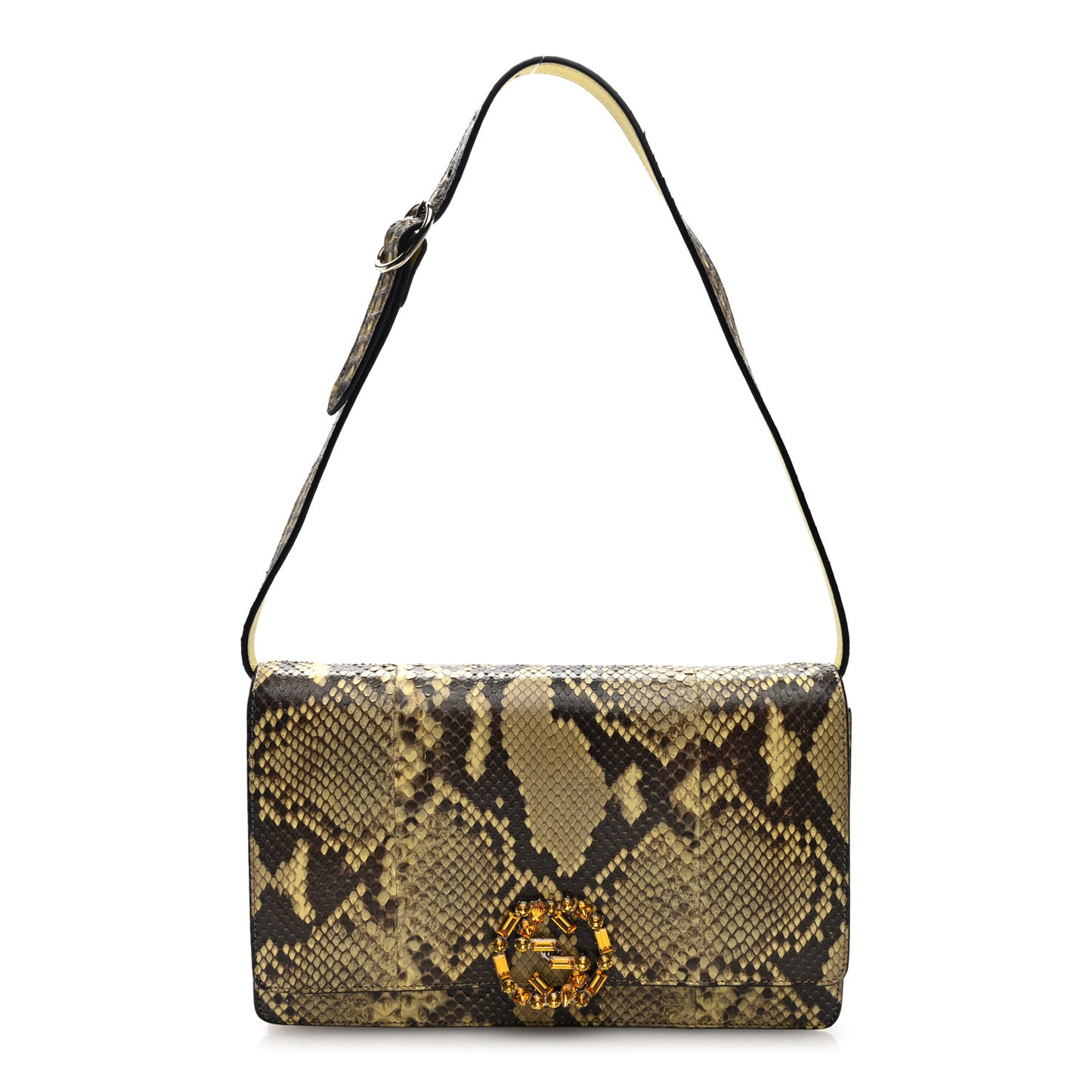 Snakeskin Crystal GG Broadway Shoulder Bag Yellow