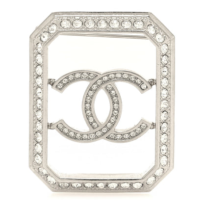 Chanel Metal Crystal Square CC Brooch Silver 1 of 3