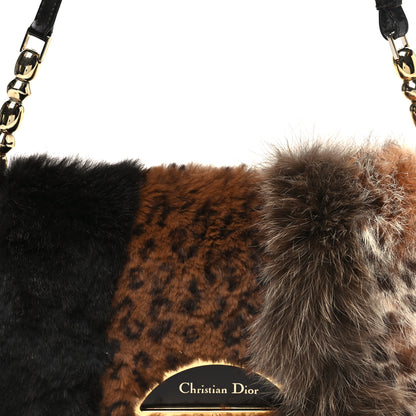 Christian Dior Rabbit Fur Lambskin Patchwork Malice Shoulder Bag Brown 7 of 9