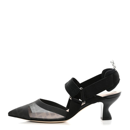 Fendi Technical Mesh FF Colibri 55mm Slingback Pumps 38 Black 1 of 7