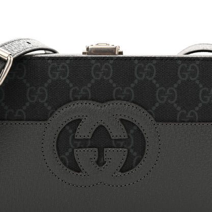 Gucci GG Supreme Monogram Textured Dollar Calfskin Mini New Basket Shoulder Bag Black Grey 8 of 12