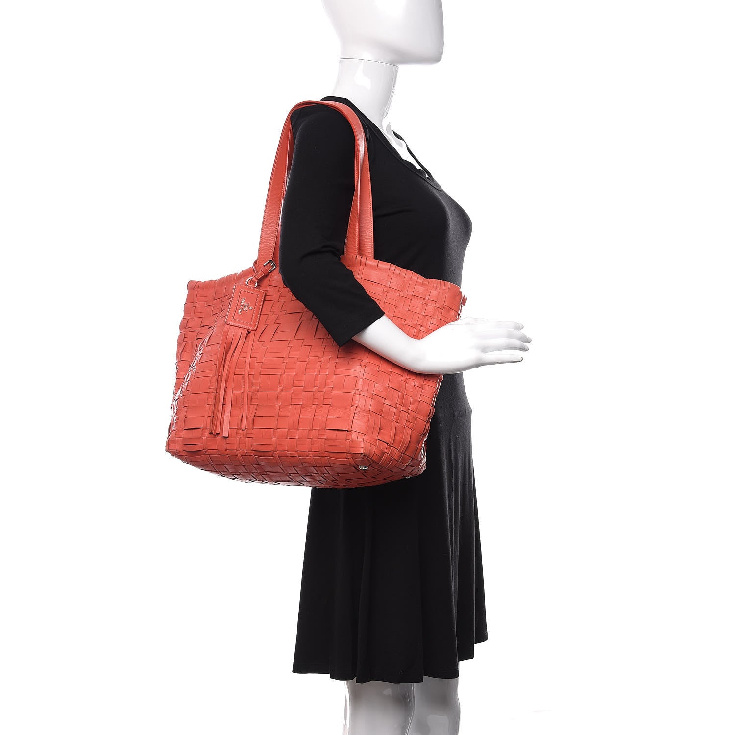 Prada Nappa Woven Tote Corallo 2 of 17