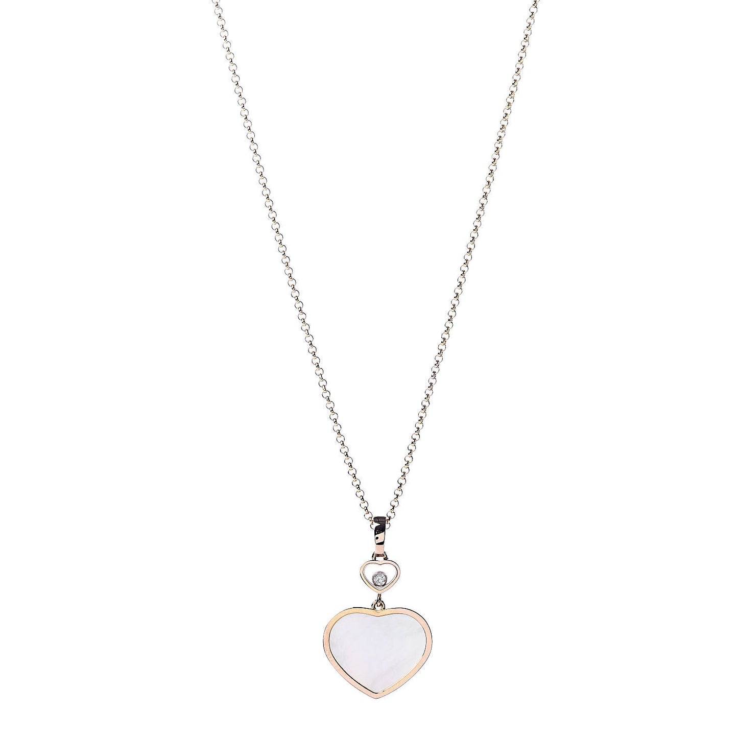 18K Rose Gold Diamond Mother of Pearl Happy Hearts Necklace
