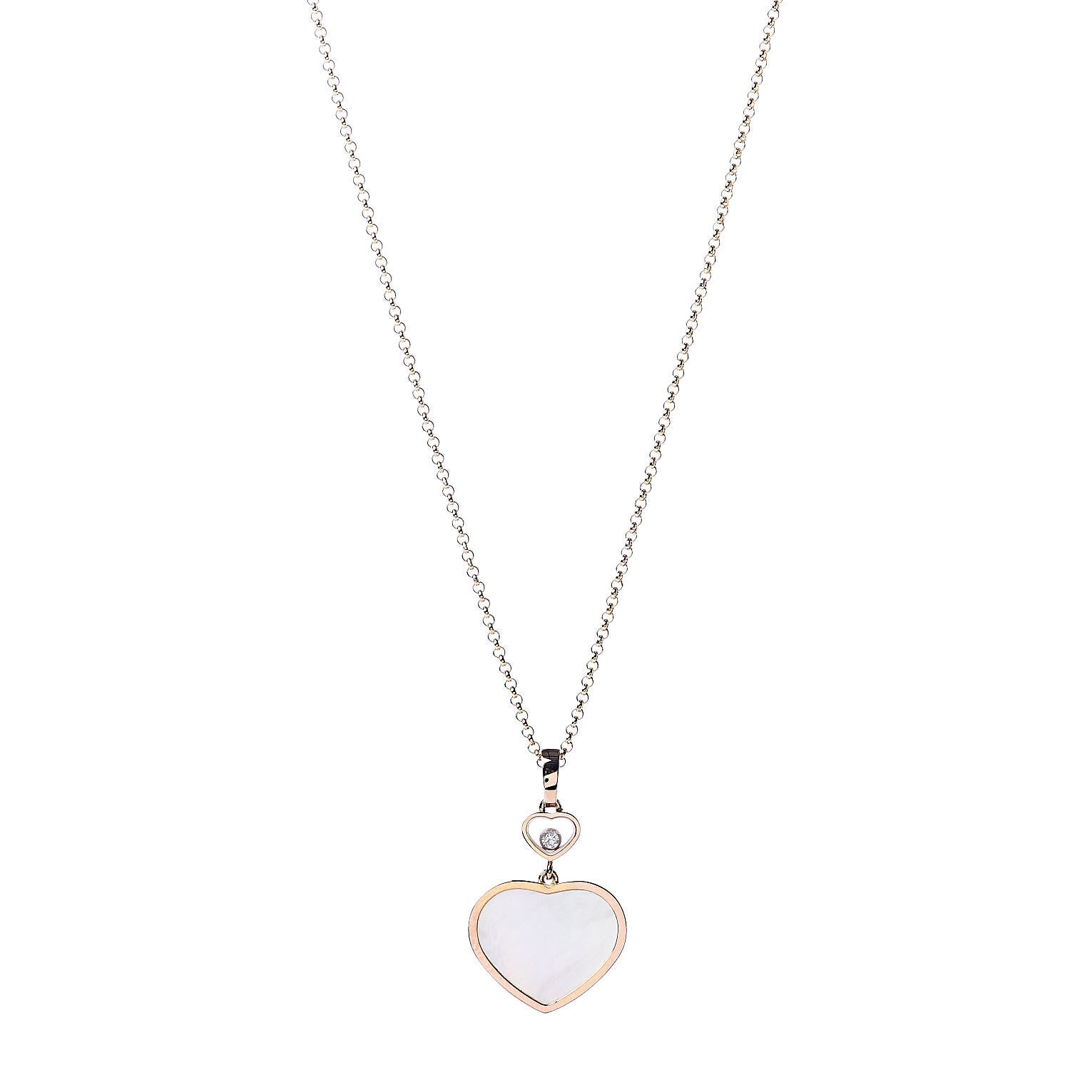 Chopard 18K Rose Gold Diamond Mother of Pearl Happy Hearts Necklace 1 of 6