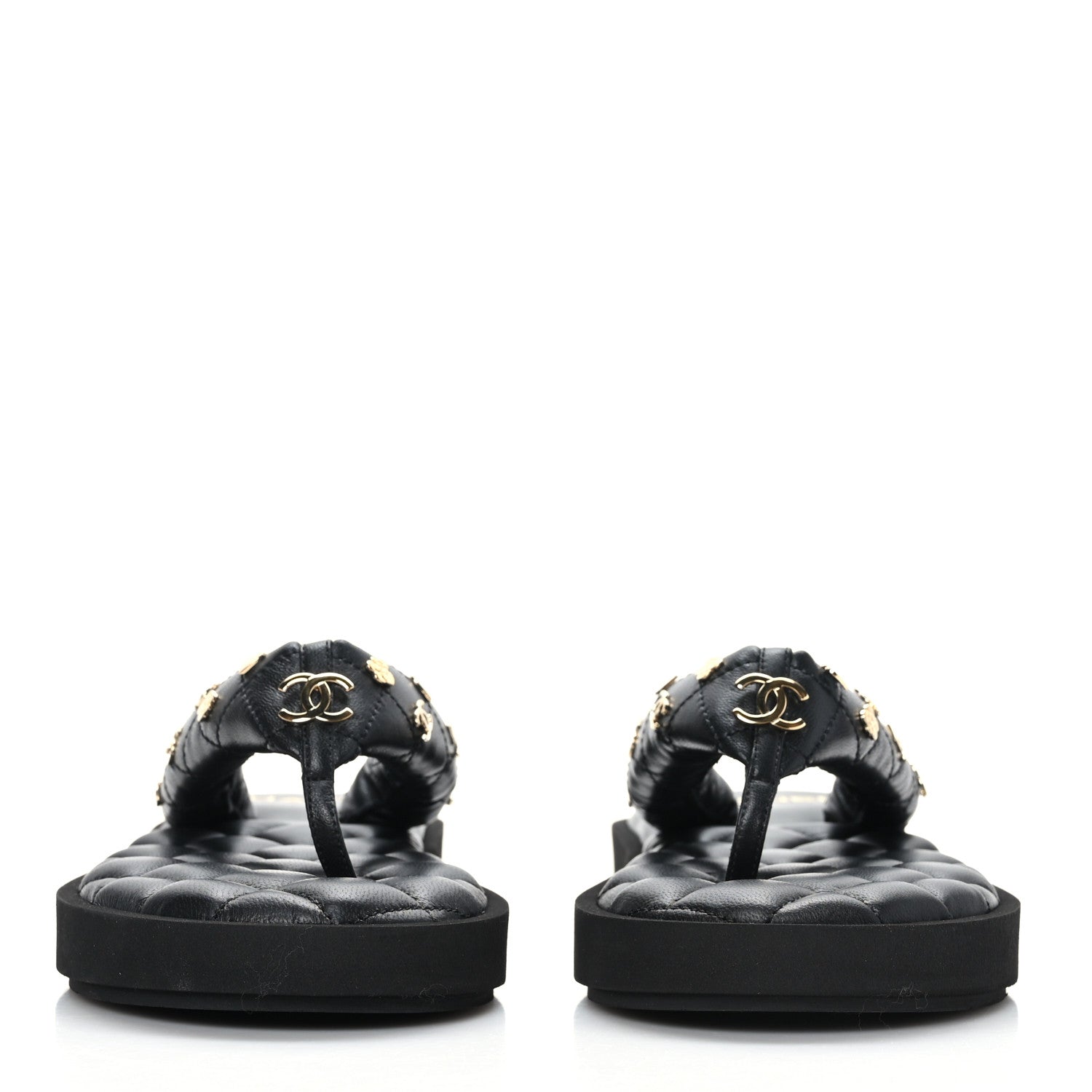 Chanel Lambskin Quilted Padded Charms Thong Sandals 39.5 Black 2 of 7
