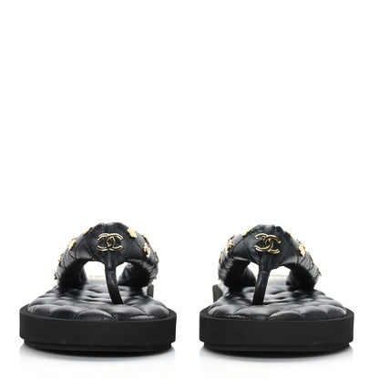 Chanel Lambskin Quilted Padded Charms Thong Sandals 39.5 Black 2 of 7