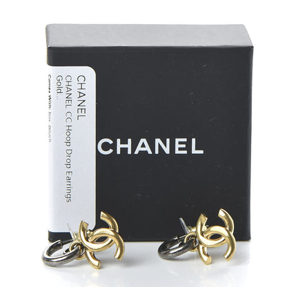 Chanel CC Hoop Drop Earrings Gold Ruthenium 5 of 5