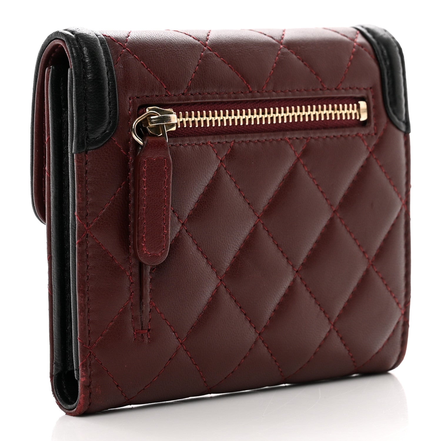 Chanel Lambskin Quilted Two Tone Day Compact Flap Wallet Burgundy 3 of 8
