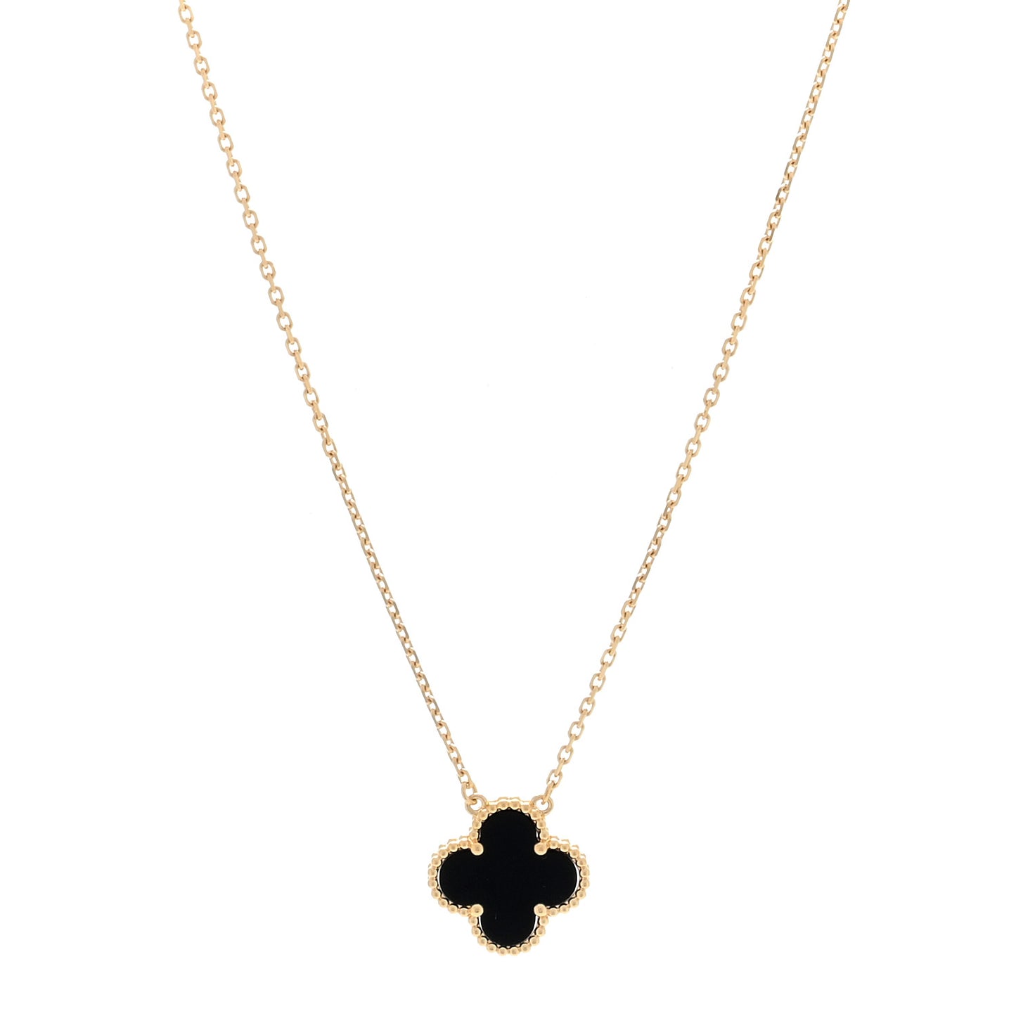 18K Yellow Gold Black Onyx Vintage Alhambra Pendant Necklace