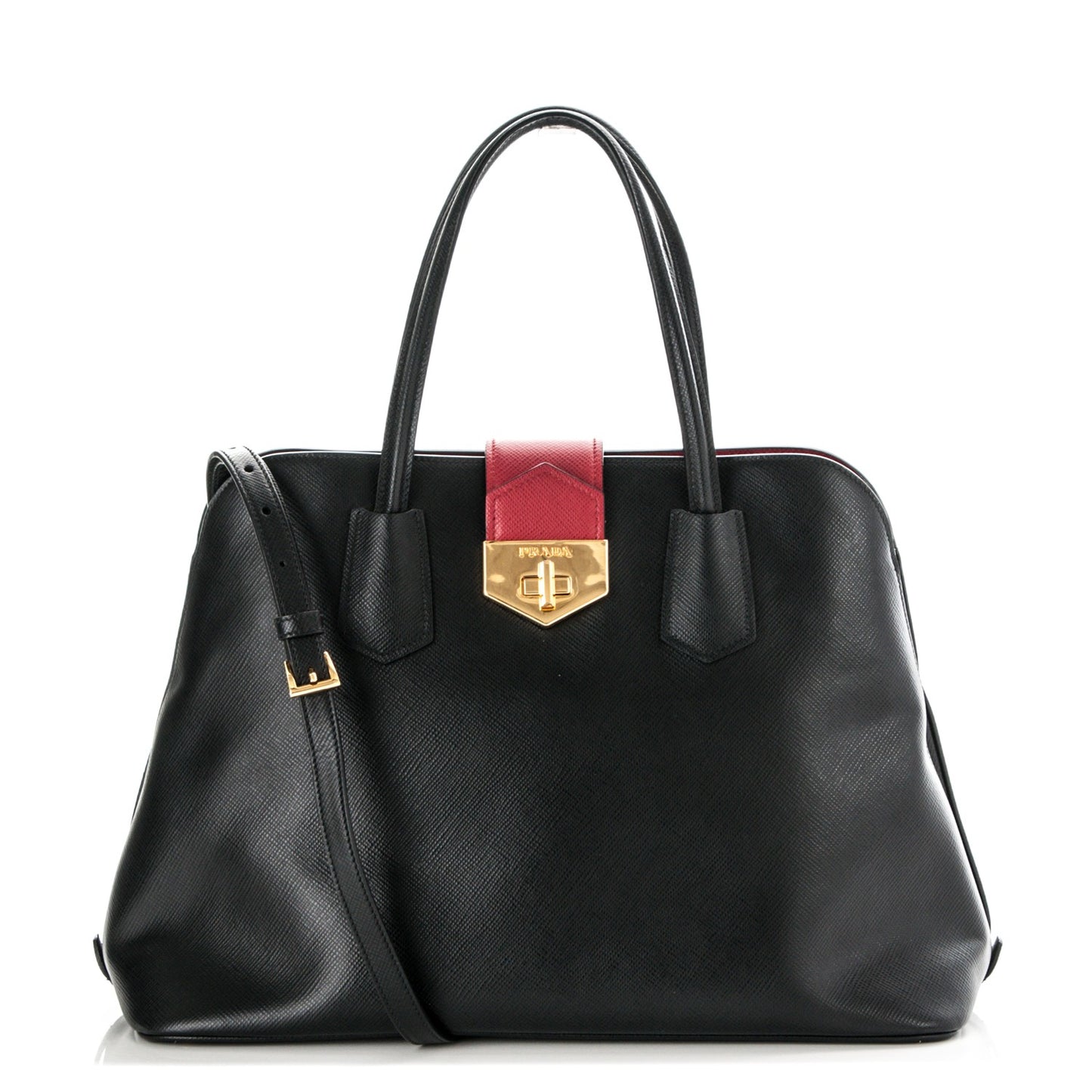 Saffiano Cuir Bi-Color Double Handle Tote Black Fuoco