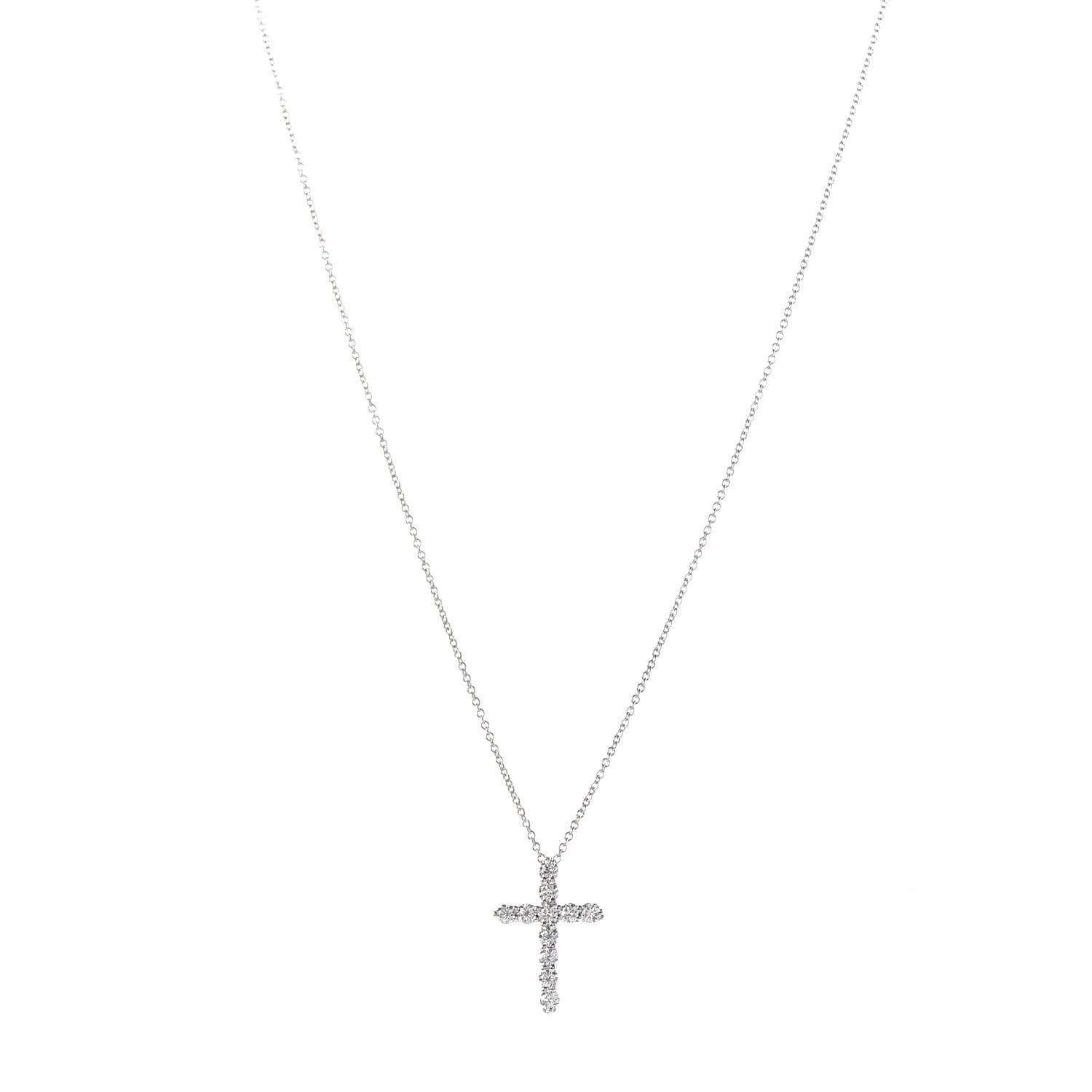 Tiffany Platinum Diamond Small Cross Pendant Necklace 1 of 6