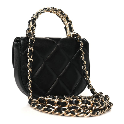 Chanel Lambskin Quilted Pearl Top Handle Clutch With Chain Black 3 of 12