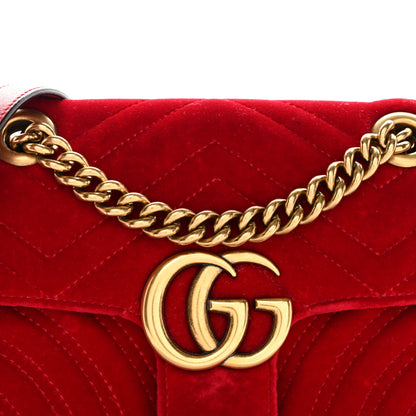 Gucci Velvet Matelasse Mini GG Marmont Shoulder Bag Hibiscus Red 8 of 10