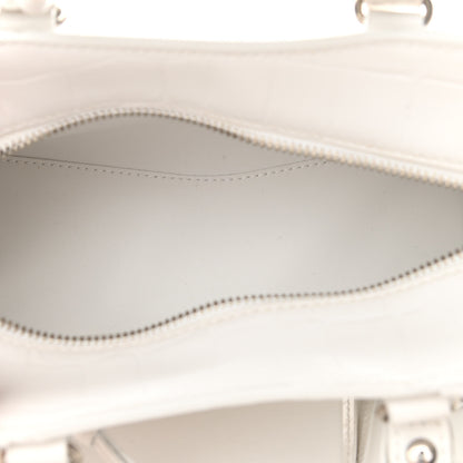 Balenciaga Semi Shiny Calfskin Crocodile Embossed Neo Classic Silver Hardware Mini City White 5 of 9