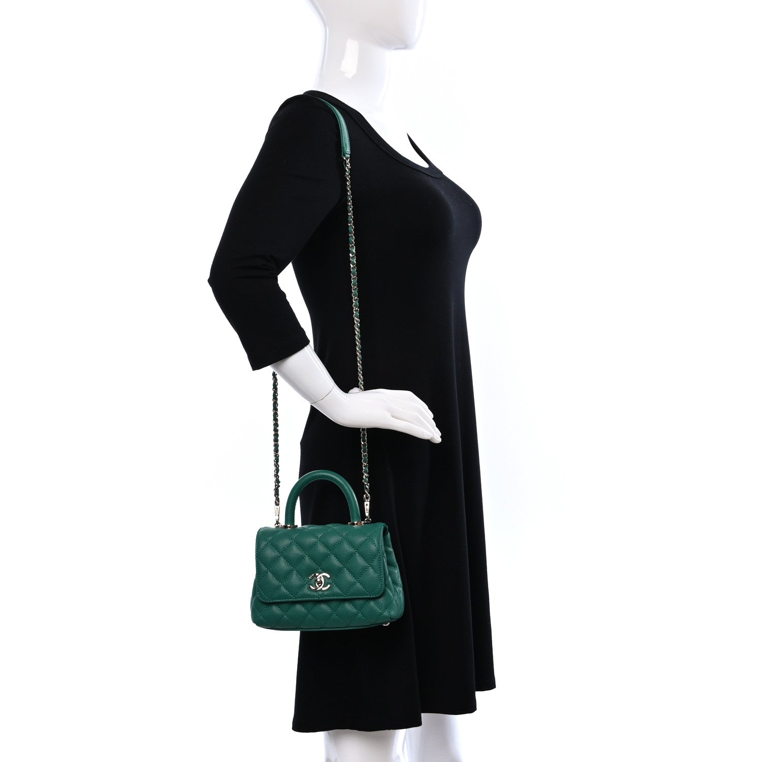 Chanel Caviar Quilted Extra Mini Coco Handle Flap Green 2 of 11