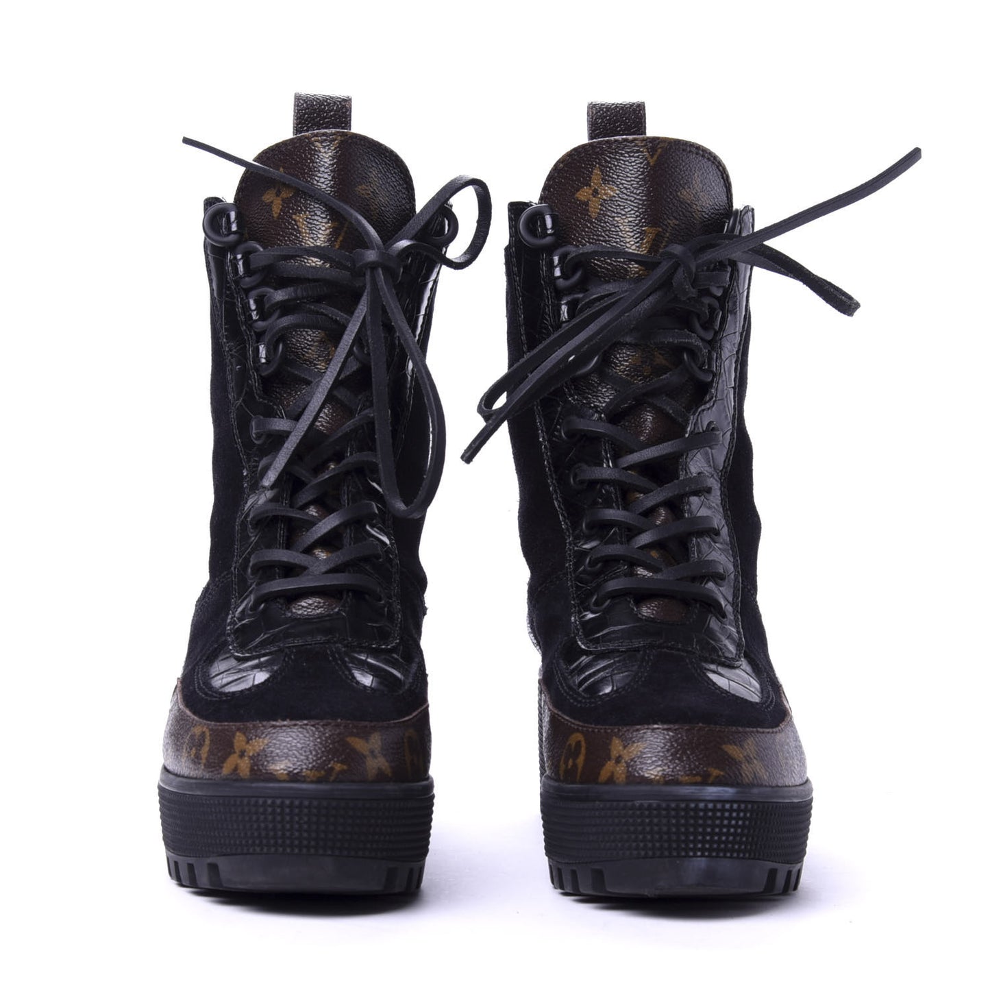 Suede Calfskin Monogram Laureate Platform Desert Boots 37 Black