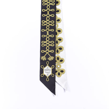 Hermes Silk Galons Et Brandebourg Twilly Black Gold White 2 of 4