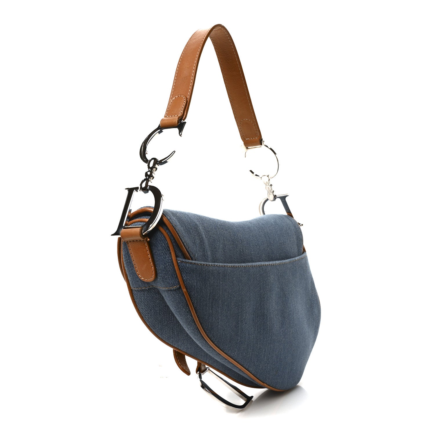 Christian Dior Denim Embroidered Saddle Bag Blue 3 of 10