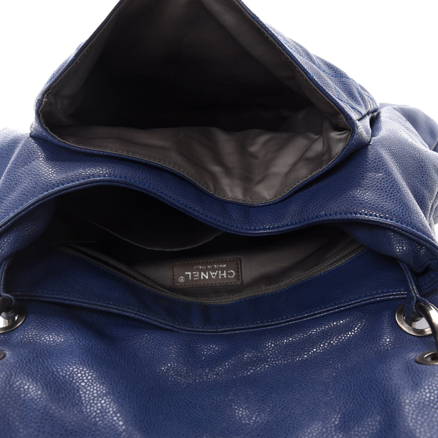 Glazed Caviar Flap Hobo Dark Blue
