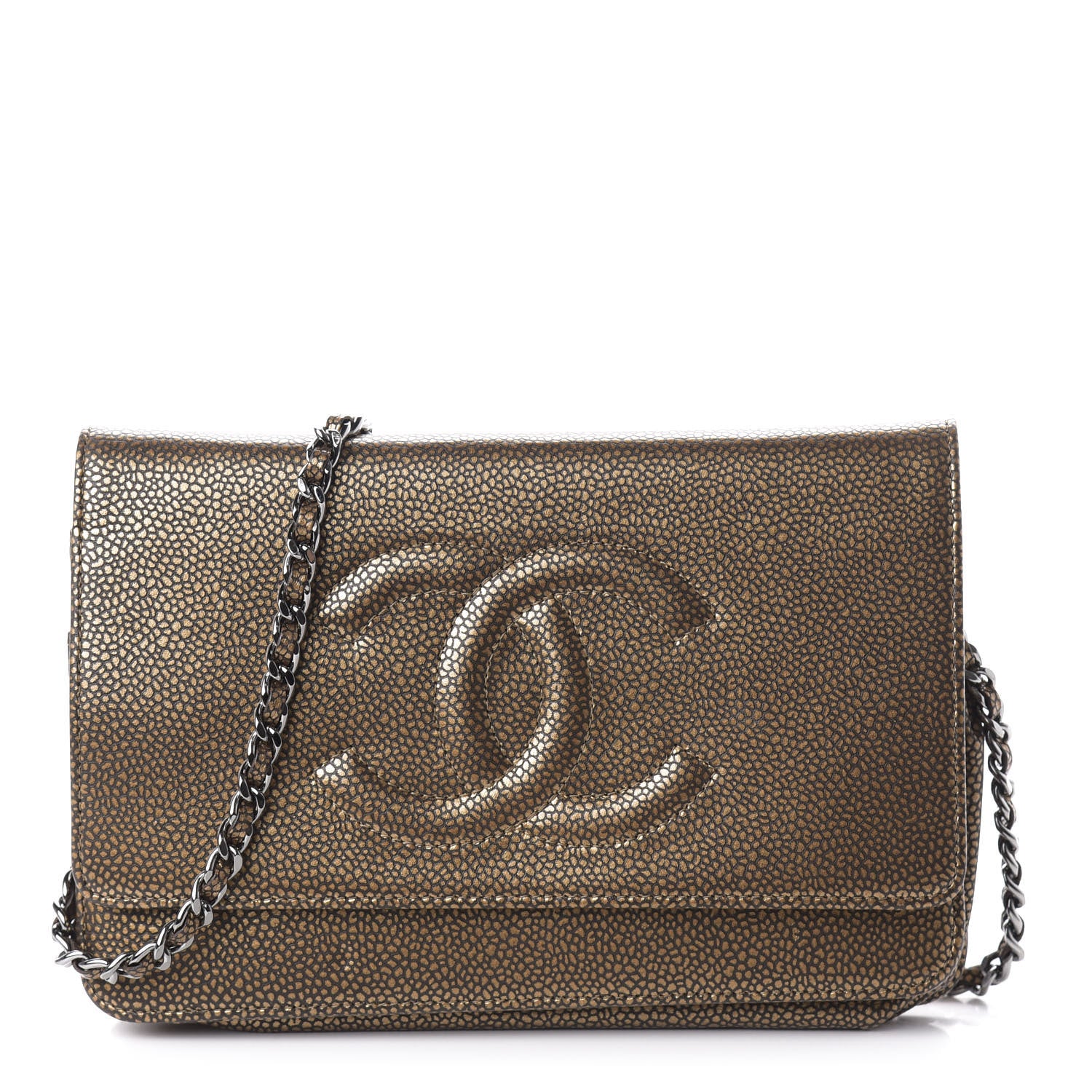 Chanel Metallic Caviar Timeless CC Wallet On Chain WOC Bronze 1 of 11