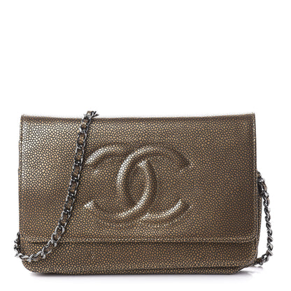 Chanel Metallic Caviar Timeless CC Wallet On Chain WOC Bronze 1 of 11