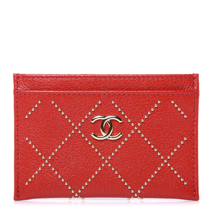 Chanel Shiny Lambskin Studded Rock The Diamond CC Card Holder Red 1 of 9