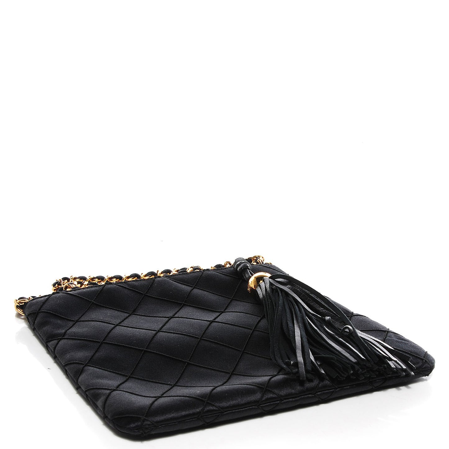 Satin Quilted Tassel Evening Bag Black
