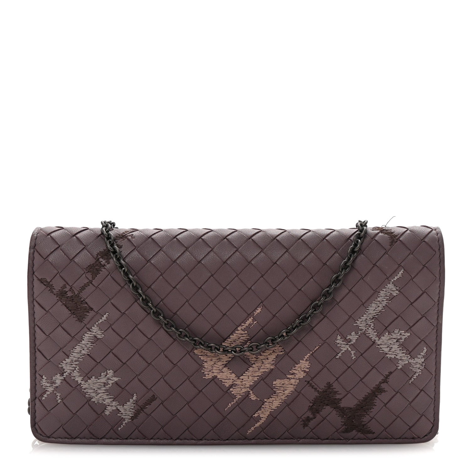 Bottega Veneta Nappa Intrecciato Graffiato Continental Wallet on Chain Glicine 1 of 11