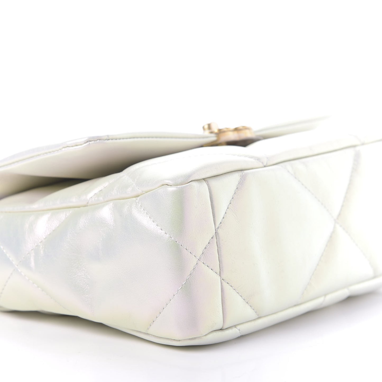 Iridescent Calfskin Quilted Medium 19 Flap White