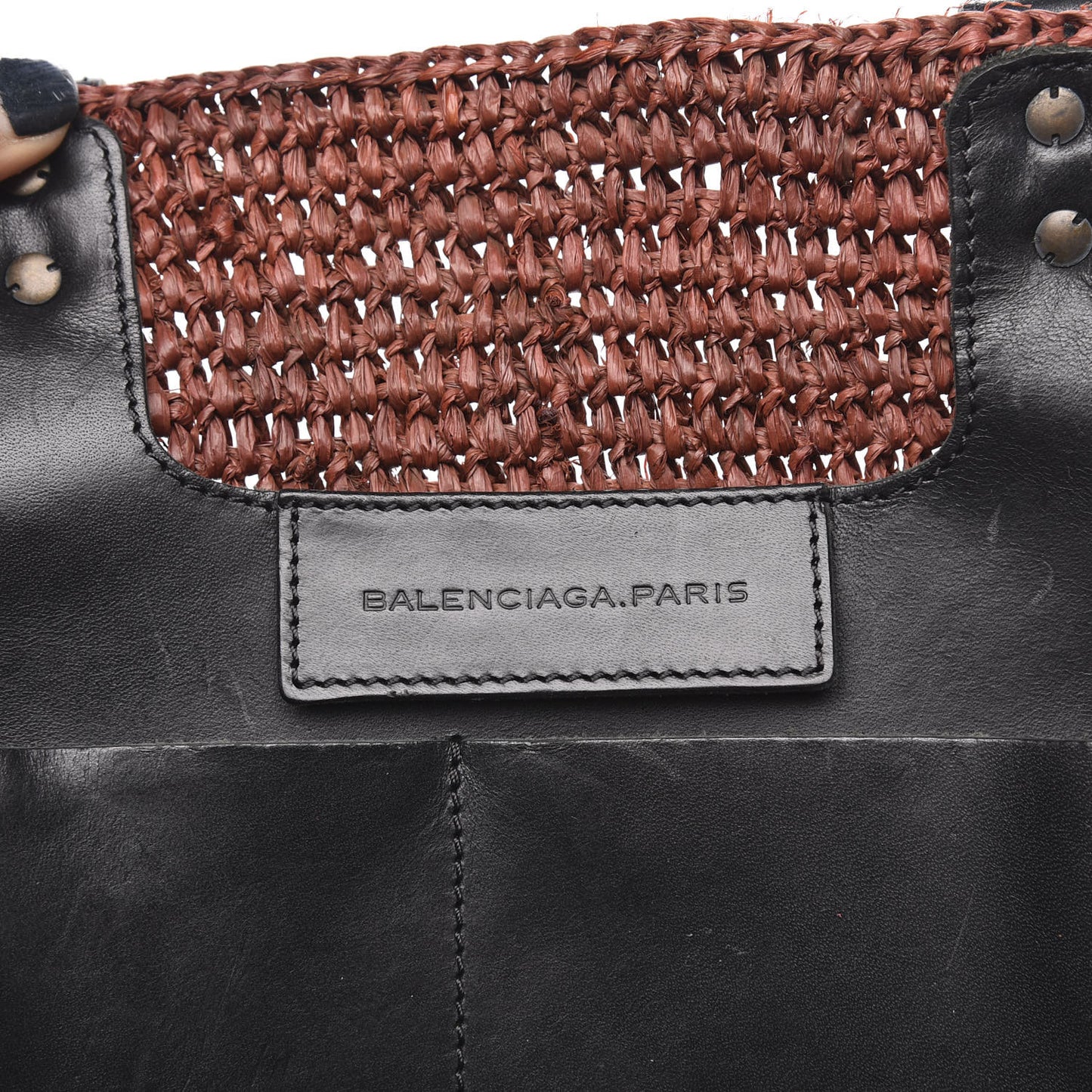 Raffia Woven Large Tote Brown Black