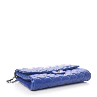 Chanel Lambskin Quilted Clutch With Chain Flap Blue 4 of 14