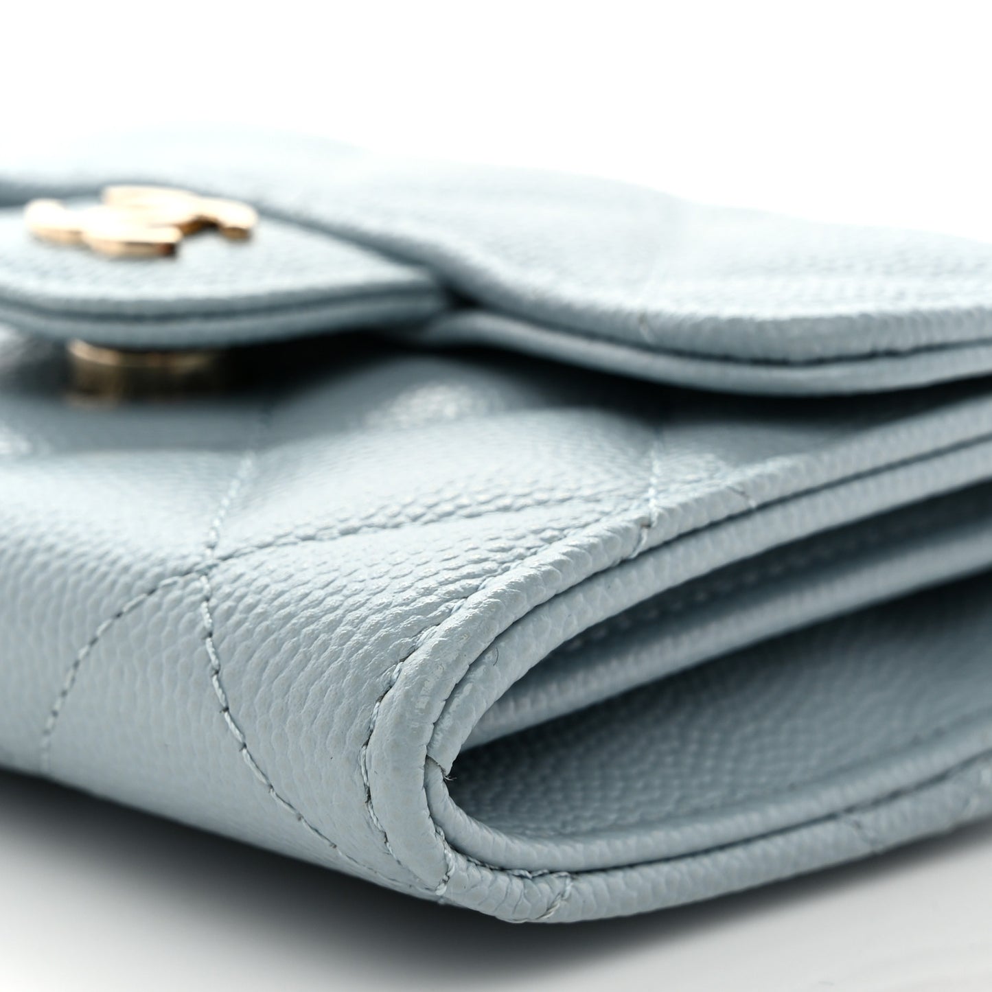 Caviar Quilted Flap Card Holder On Chain Light Blue