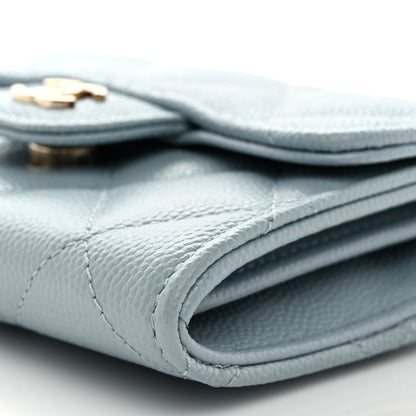 Chanel Caviar Quilted Flap Card Holder On Chain Light Blue 10 of 11