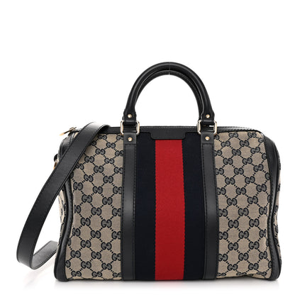 Gucci Monogram Selleria Calfskin Vintage Web Medium Boston Beige Blue 1 of 10