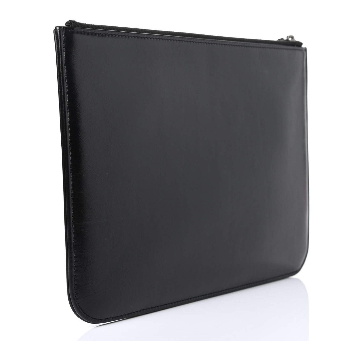 Shiny Calfskin Crystal Pearl Logo Cosmetic Case Black