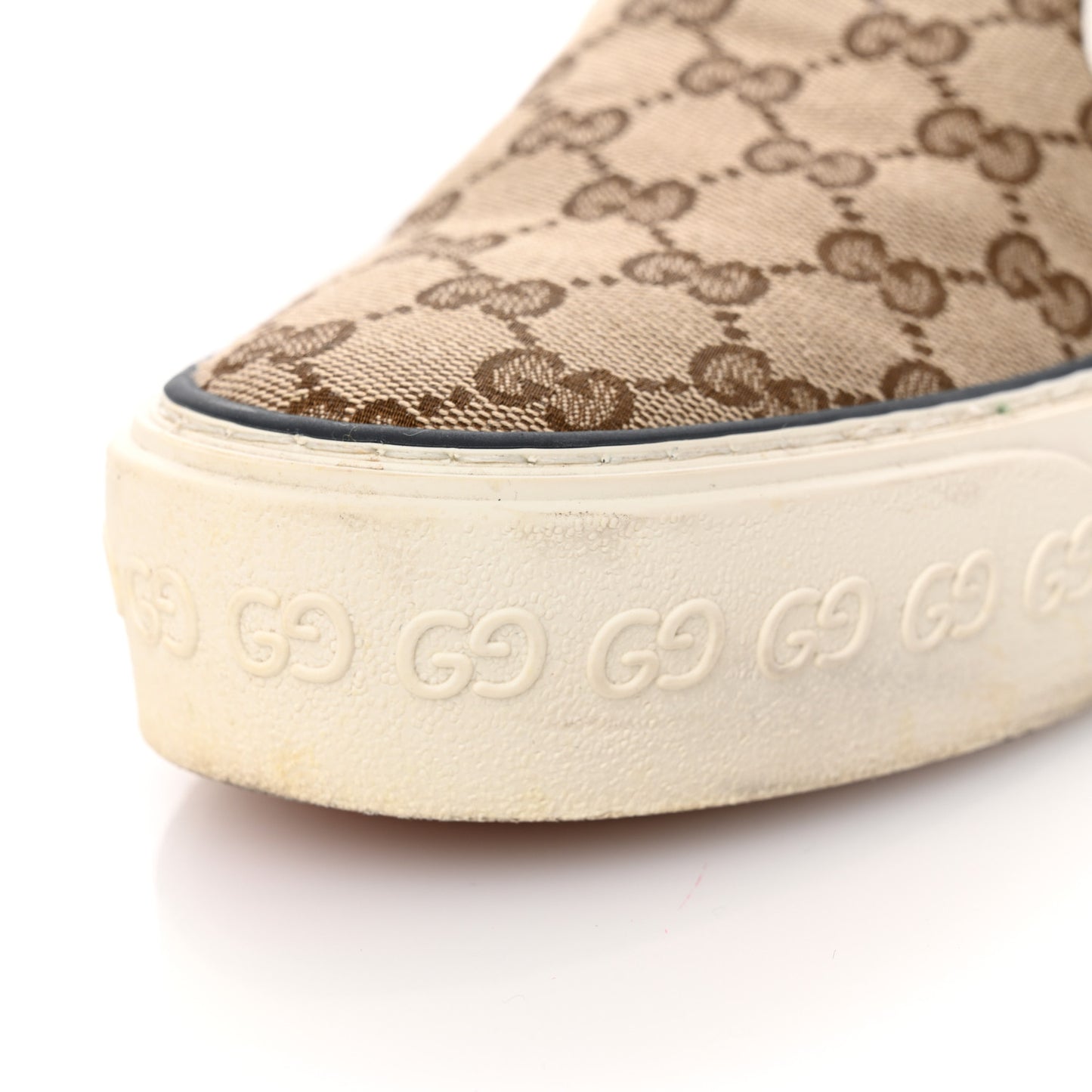 GG Monogram Womens 1977 Tennis Slip On 30mm Sneakers 39 Beige Ebony Mystic White