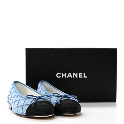 Chanel Denim Embroidered Grosgrain CC Cap Toe Ballerina Flats 37 Blue Black 9 of 9