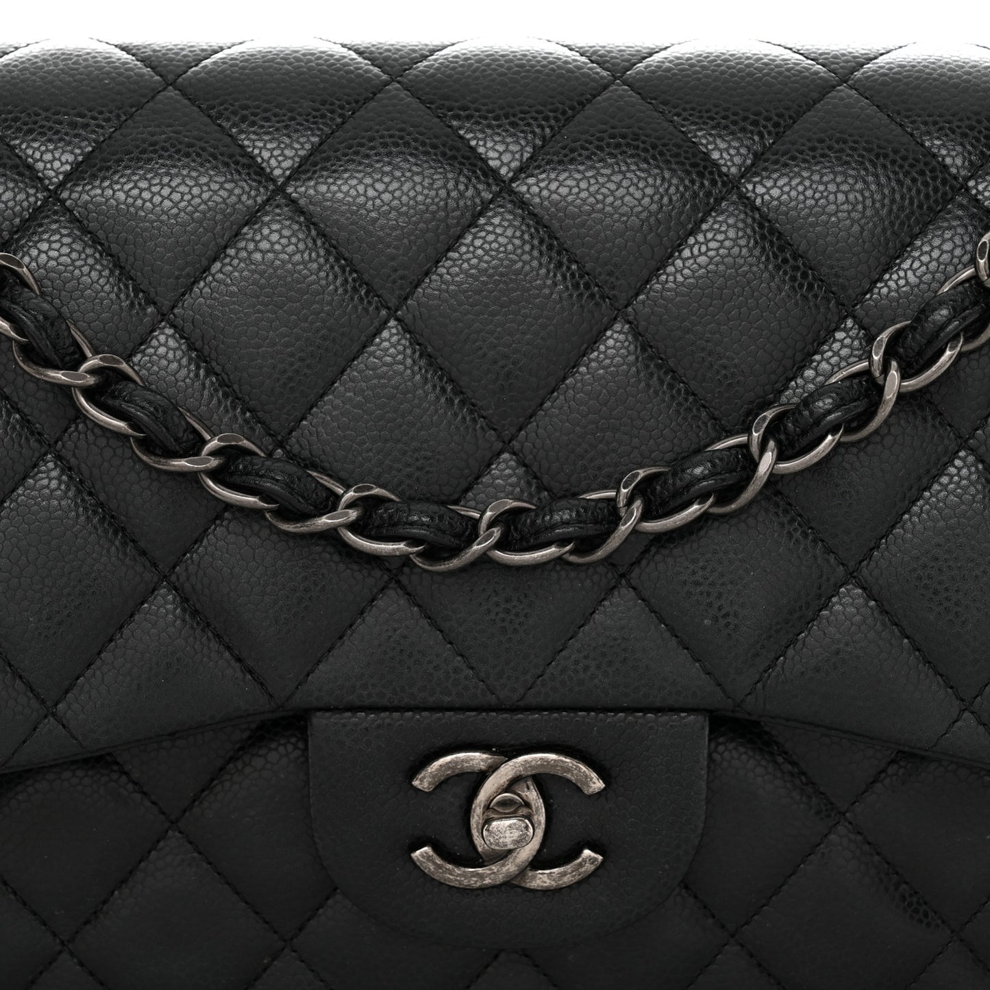 Caviar Quilted Jumbo Double Flap Black