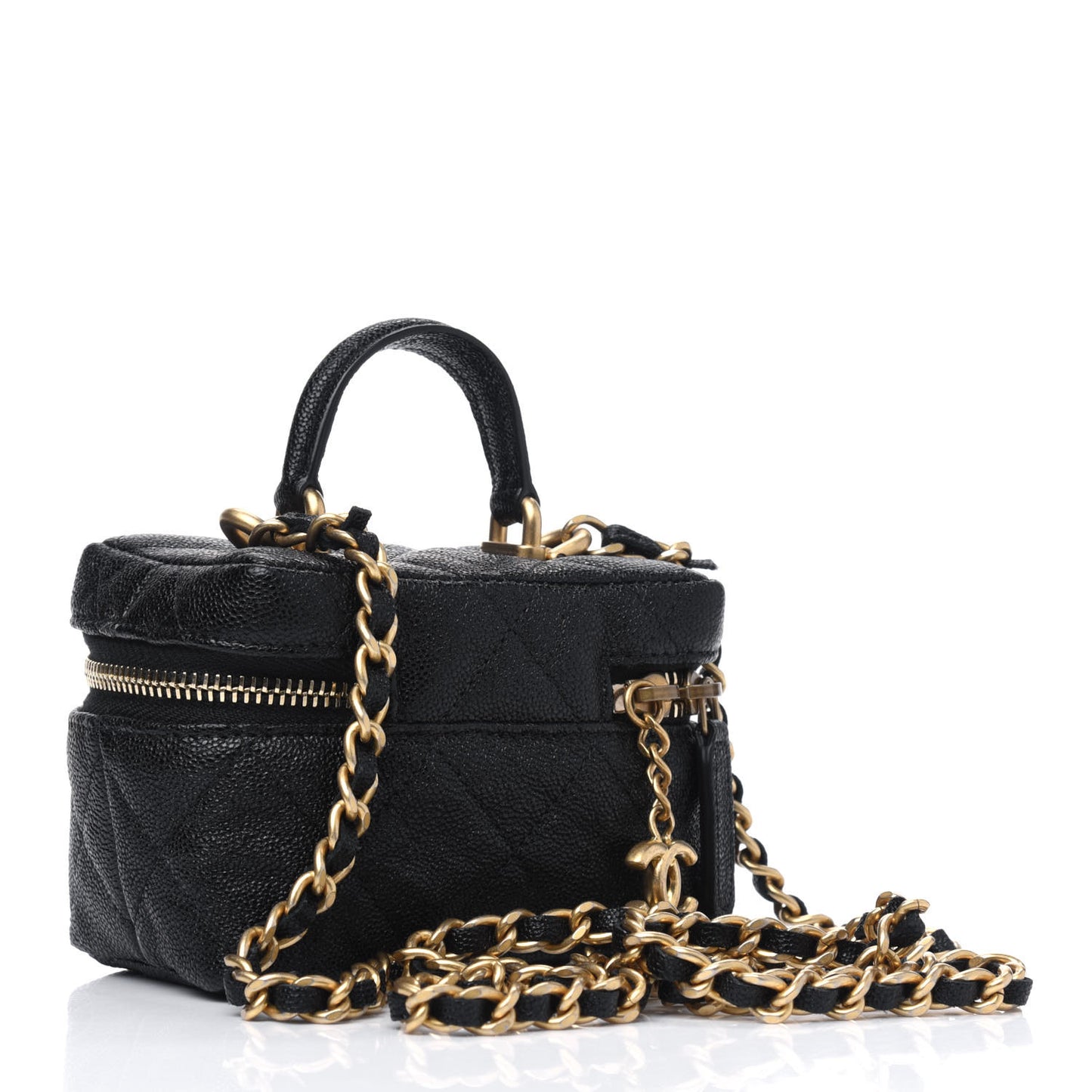 Caviar Quilted Mini Top Handle Vanity With Chain Black