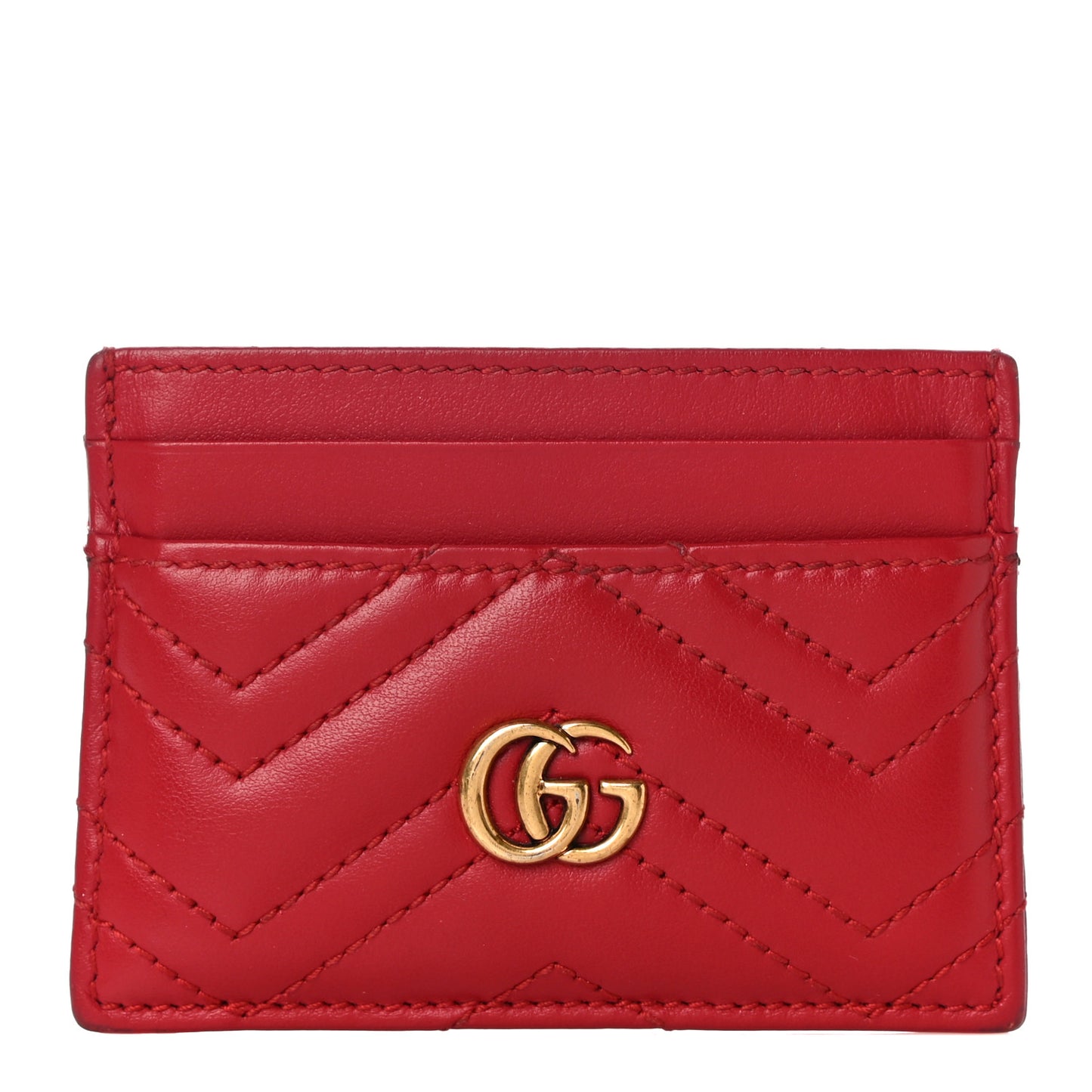 Calfskin Matelasse GG Marmont Card Holder Hibiscus Red