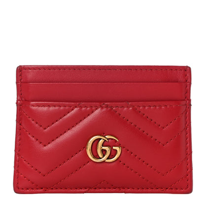 Gucci Calfskin Matelasse GG Marmont Card Holder Hibiscus Red 1 of 10