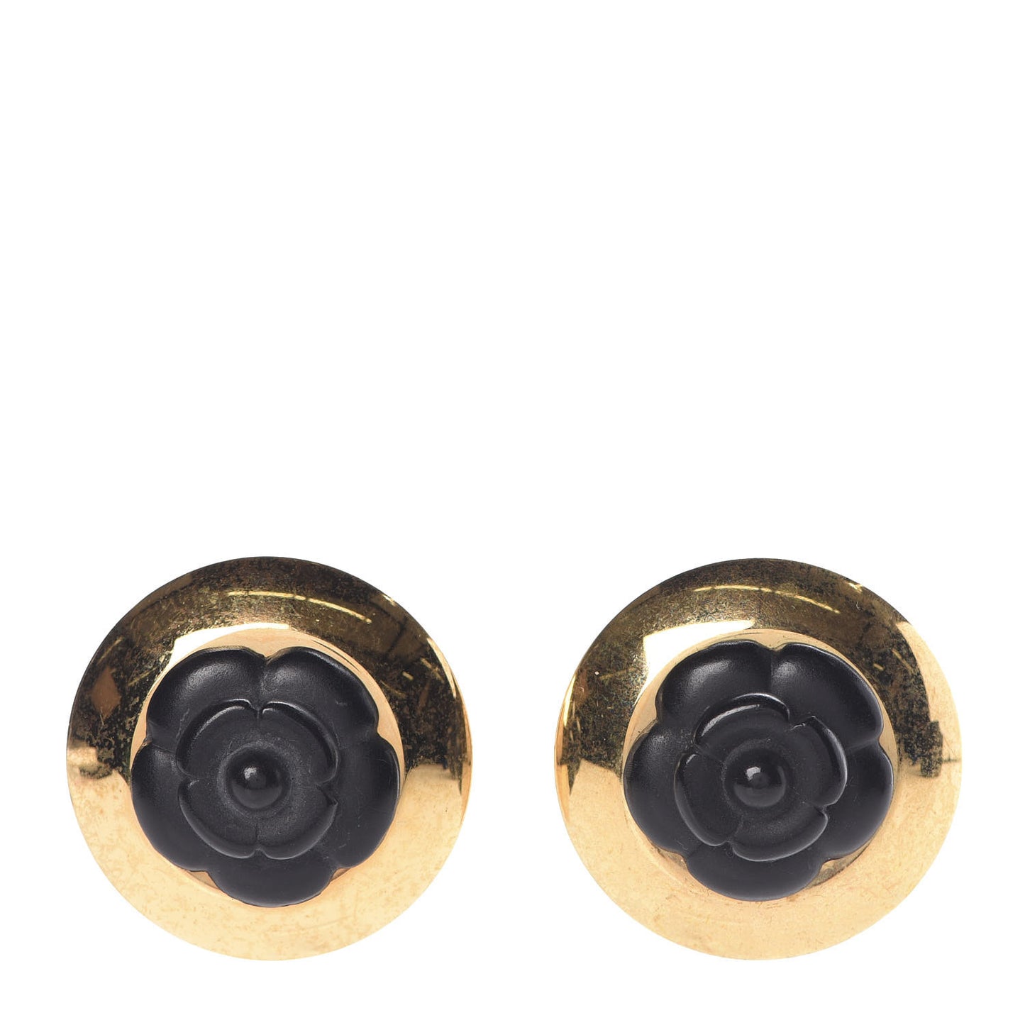 Camellia Clip On Earrings Black Gold