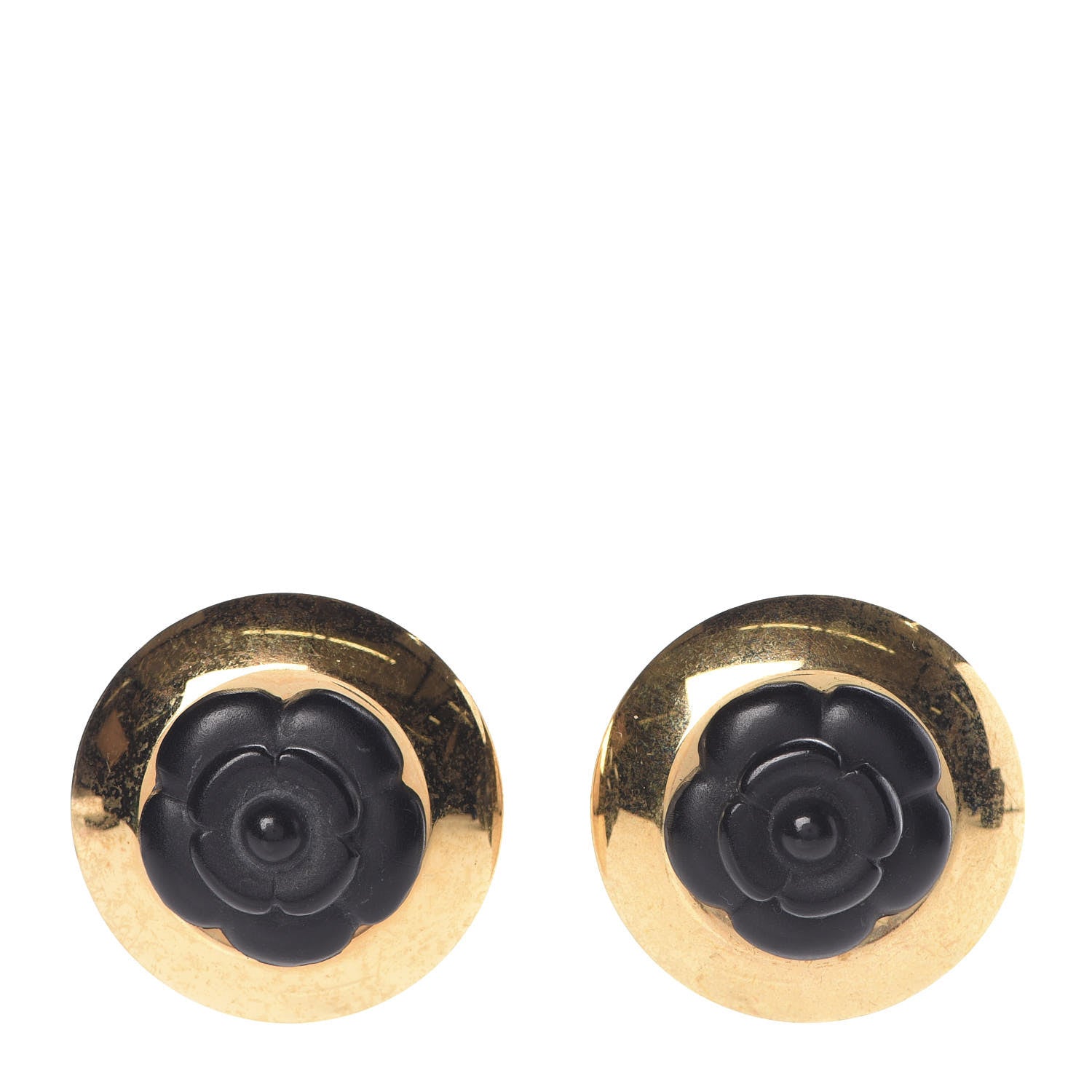 Chanel Camellia Clip On Earrings Black Gold 1 of 4