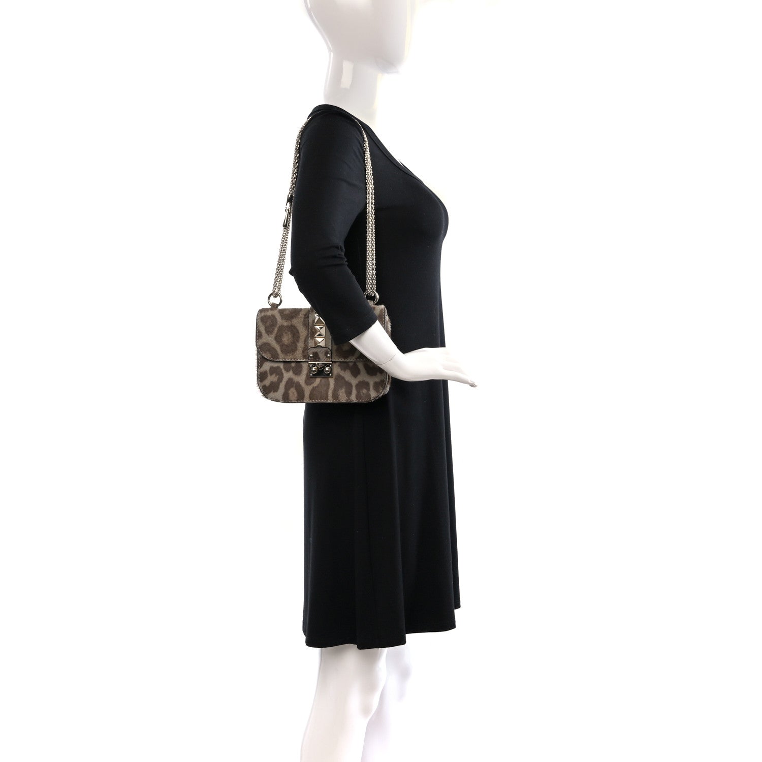 Valentino Garavani Calf Hair Leopard Print Small Glam Lock Rockstud Flap Blush 2 of 8