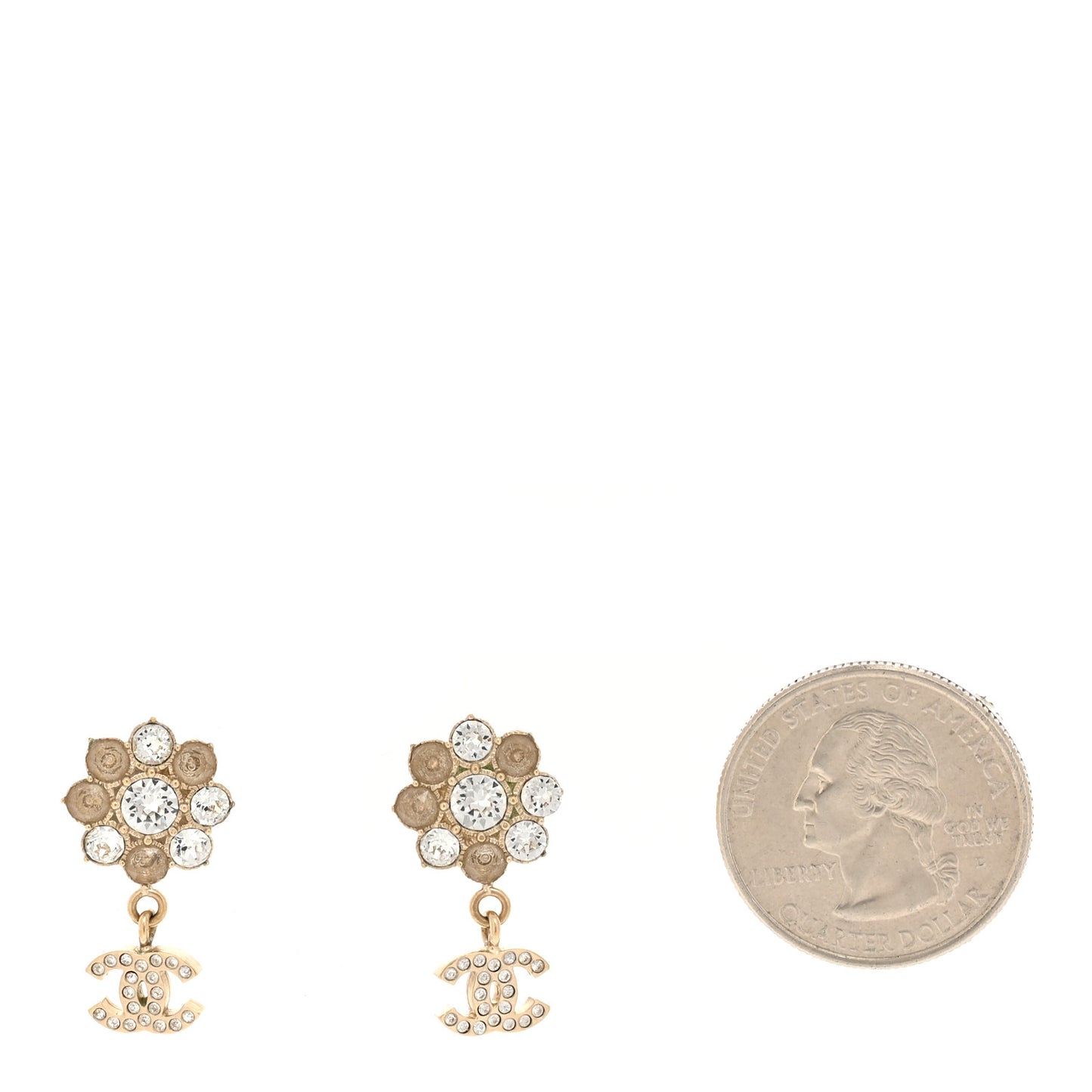 Crystal CC Flower Dangle Earrings Gold Beige